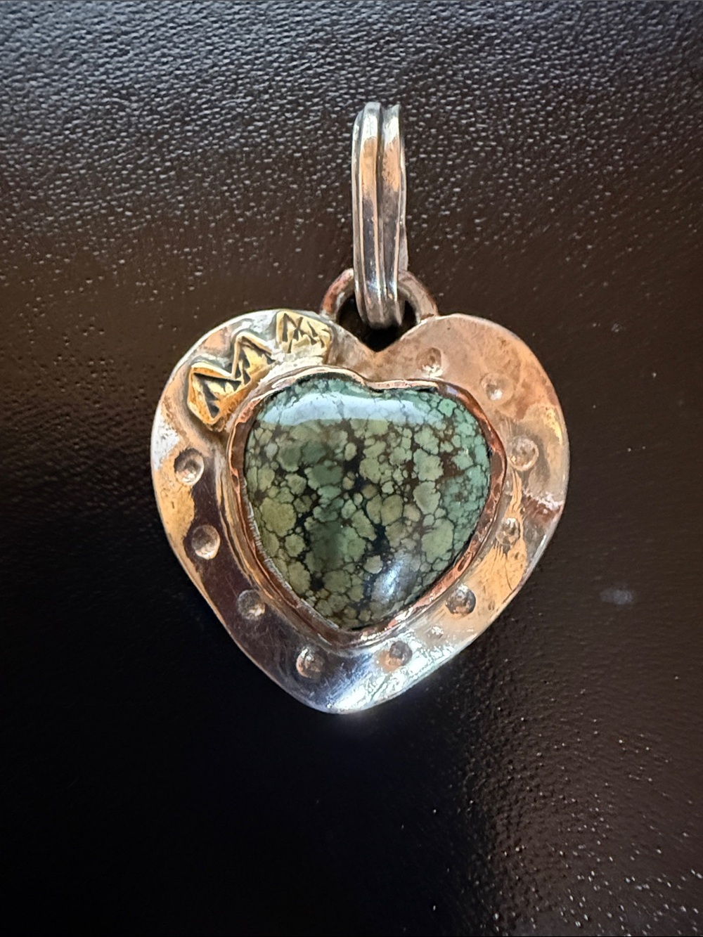 Cindy Bolin handmade Heart Pendant with Green Turquoise Accent
